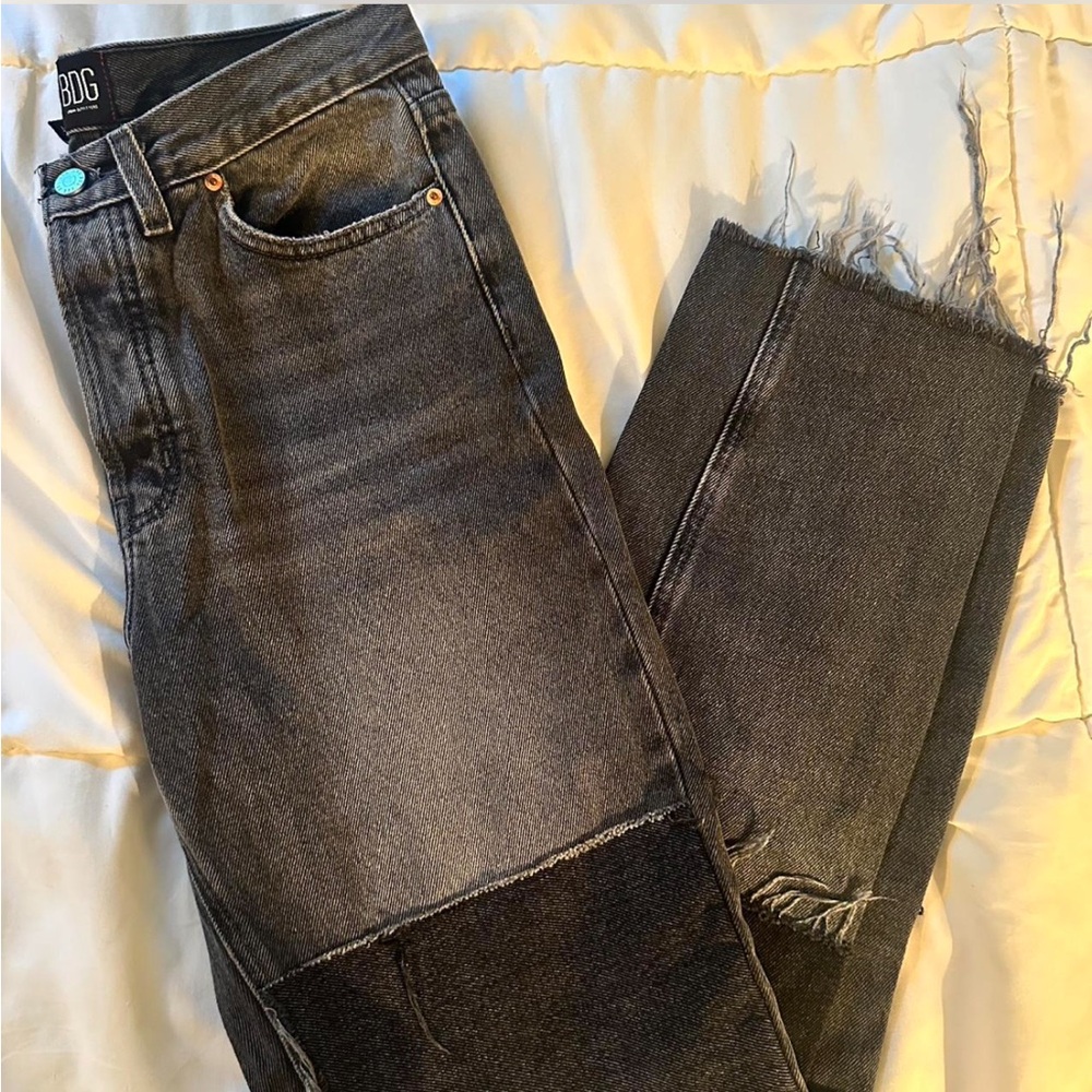 BDG Dark Gray Frayed Patchwork Jeans